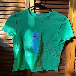 Urban Outfitters green cropped little devil shirt size small, never worn